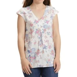 MAISON COUPE Women's Floral Cap Sleeve Top