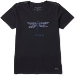 LIFE IS GOOD Women's Wildflower Dragonfly Short-Sleeve Vee