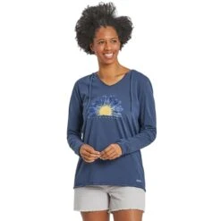 LIFE IS GOOD Women's Daisy Long-Sleeve Crusher Lite Hooded Tee