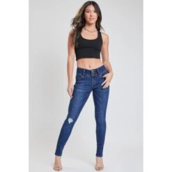 YMI Juniors' WannaBettaButt Mid Rise 3-Button Skinny Jean 9 YMI Juniors' WannaBettaButt Mid Rise 3-Button Skinny Jean -Heb Fashion Shop 2083003 403 alt4