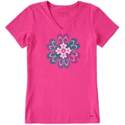 LIFE IS GOOD Women's Flip Flop Flower Short-Sleeve Crusher Vee