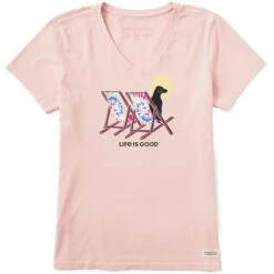 LIFE IS GOOD Women Tie Dye Dog Beach Chairs Short-Sleeve Vee