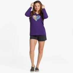 LIFE IS GOOD Women's Floral Rainbow Heart Long-Sleeve Crusher-LITE Hooded Tee -Heb Fashion Shop 2087661 502 alt3