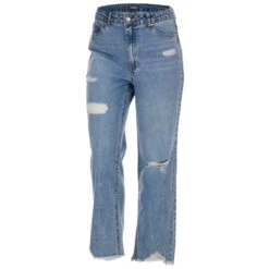 D. JEANS Women's Deconstructed Stretch Flex Waistband Straight Leg Jeans